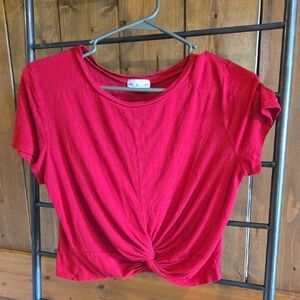Gaze Red Pink Crop Tie Front T-Shirt